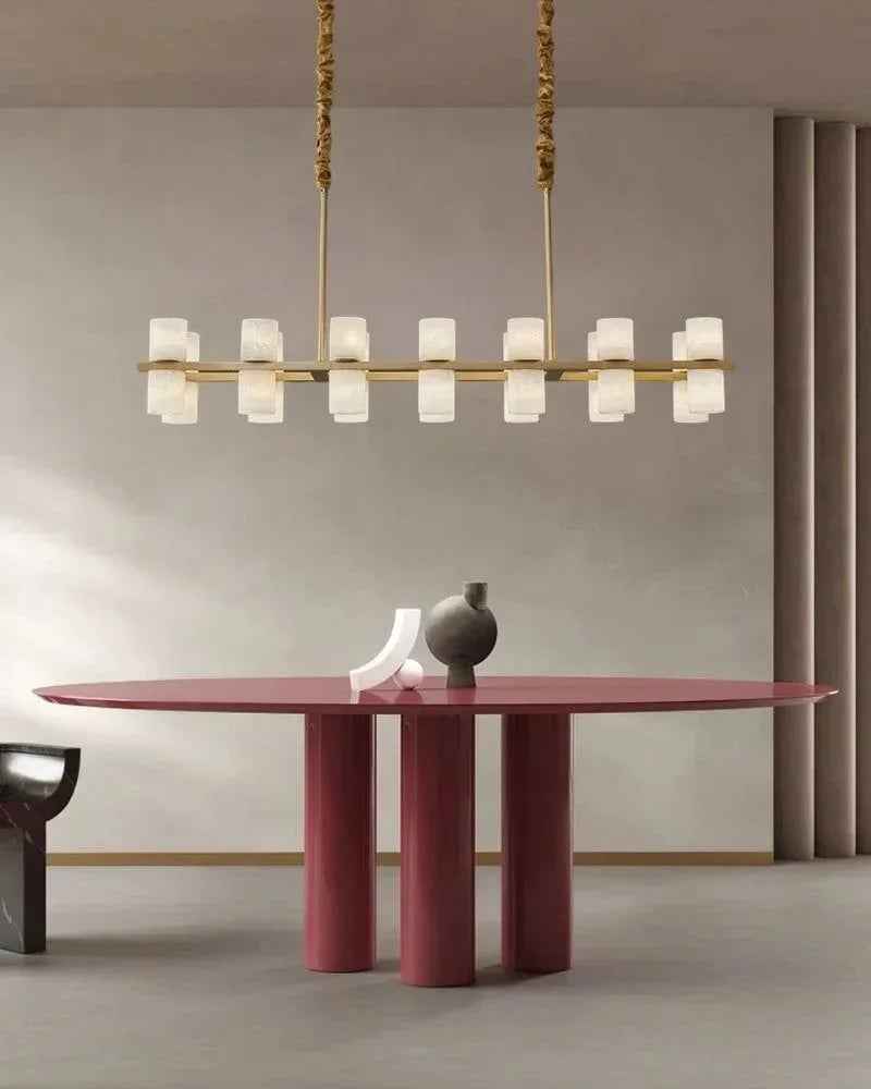 LightsStory Series Geometric Chandelier | Linear Marble-clad brass frame with industrial-chic rods, Warm Brass finish for Soaring foyers and statement dining rooms Modern Pendant lamp