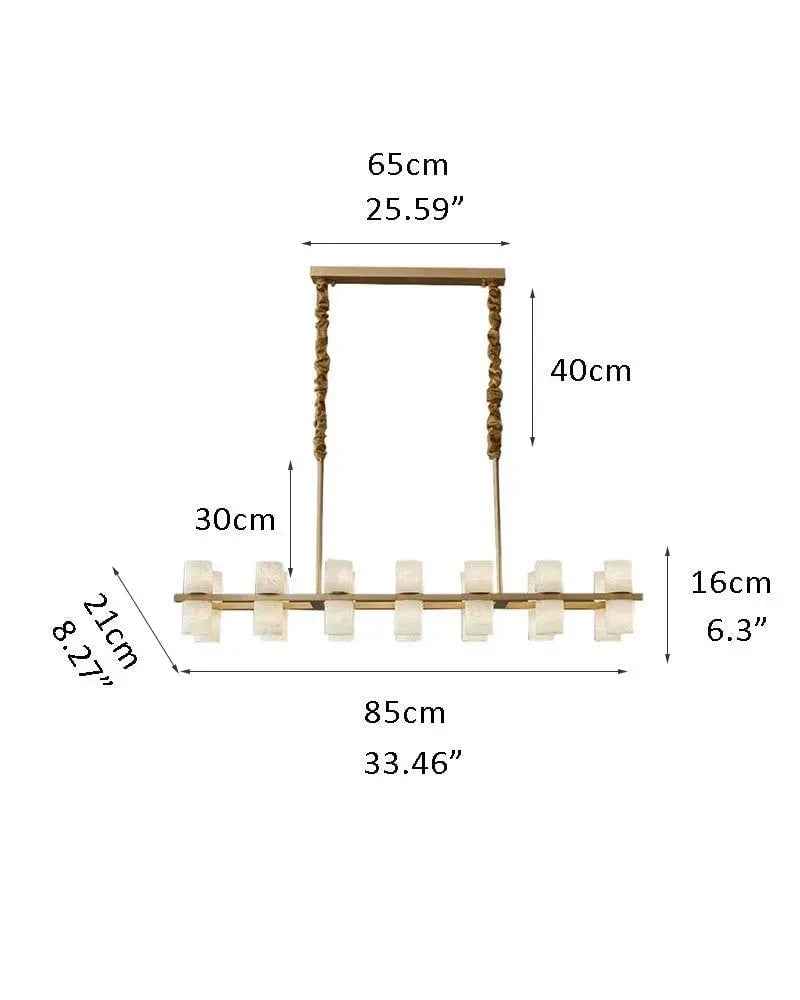 LightsStory Series Geometric Chandelier | Linear Marble-clad brass frame with industrial-chic rods, Warm Brass finish for Soaring foyers and statement dining rooms L85*W21*H16CM D33.46*H6.3" White + Gold Modern Pendant lamp