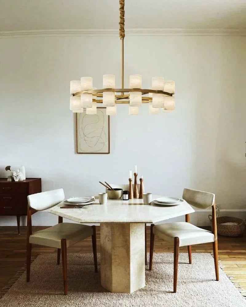 LightsStory Series Geometric Chandelier | Linear Marble-clad brass frame with industrial-chic rods, Warm Brass finish for Soaring foyers and statement dining rooms Modern Pendant lamp