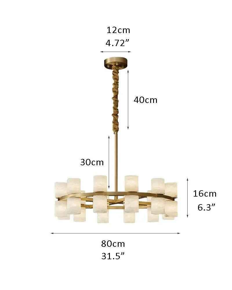 LightsStory Series Geometric Chandelier | Linear Marble-clad brass frame with industrial-chic rods, Warm Brass finish for Soaring foyers and statement dining rooms R80*H16CM D31.5*H6.3" White + Gold Modern Pendant lamp