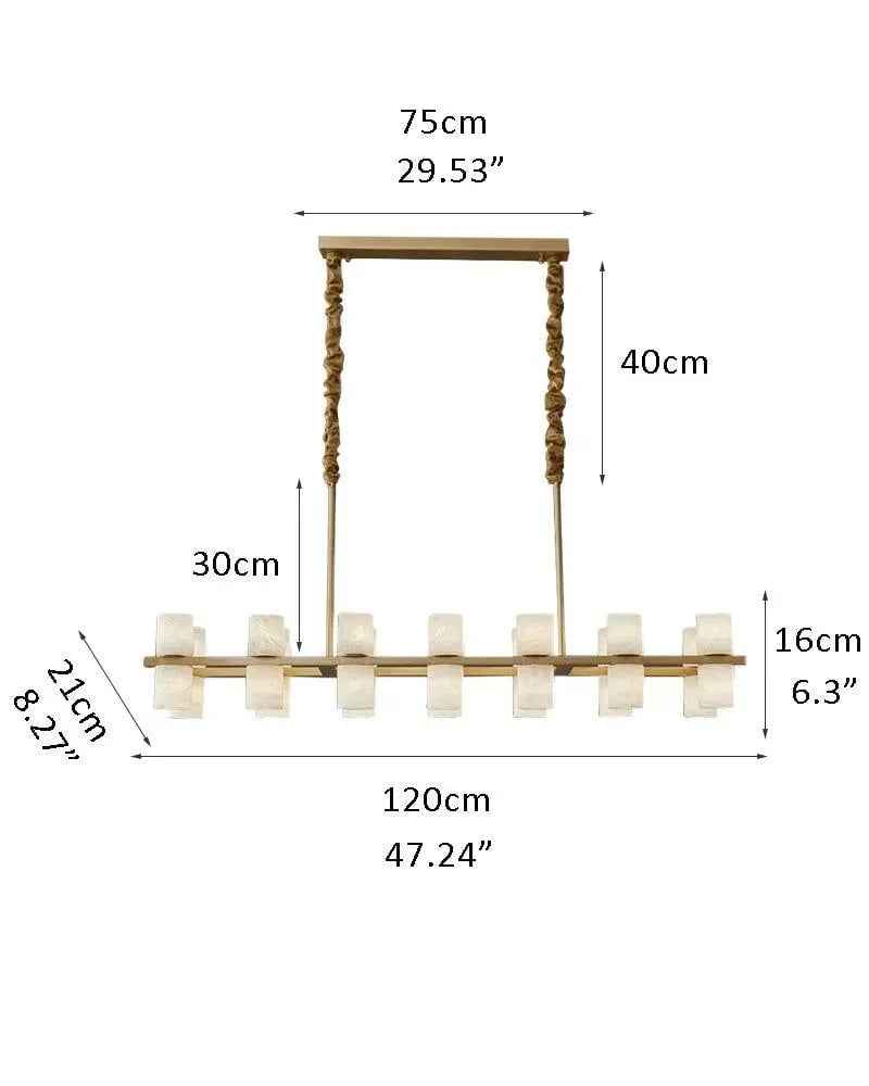 LightsStory Series Geometric Chandelier | Linear Marble-clad brass frame with industrial-chic rods, Warm Brass finish for Soaring foyers and statement dining rooms L120*W21*H16CM D47.24*H6.3" White + Gold Modern Pendant lamp