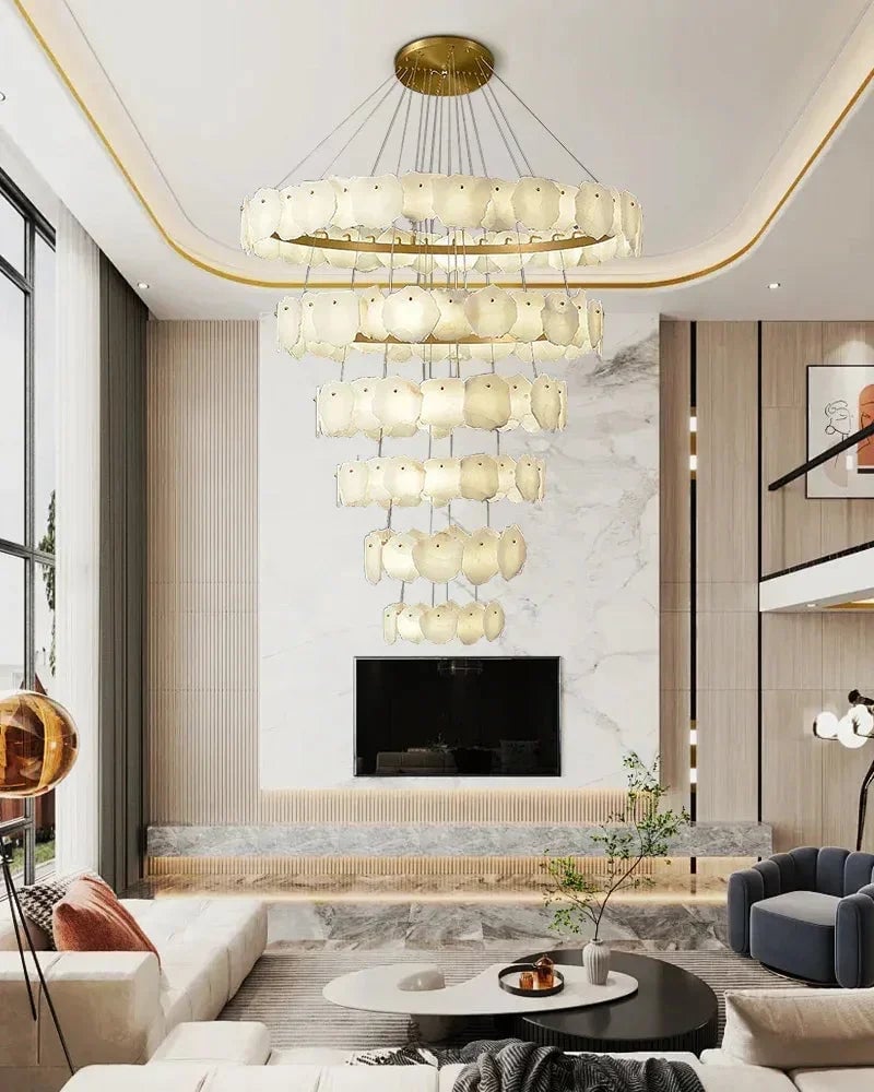LightsStory Series Geometric Chandelier | Minimalist Linear Sleek Marble and Polished Metal, Polished Metal finish for Dining rooms, lounges, and chic entryways American Vintage chandelier lamp