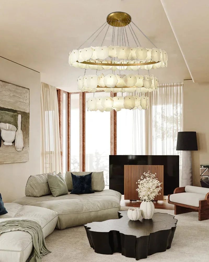 LightsStory Series Geometric Chandelier | Minimalist Linear Sleek Marble and Polished Metal, Polished Metal finish for Dining rooms, lounges, and chic entryways American Vintage chandelier lamp