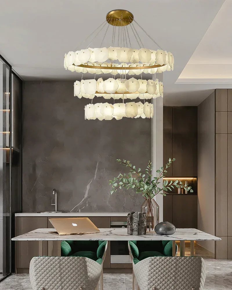 LightsStory Series Geometric Chandelier | Minimalist Linear Sleek Marble and Polished Metal, Polished Metal finish for Dining rooms, lounges, and chic entryways American Vintage chandelier lamp