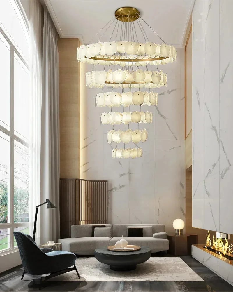 LightsStory Series Geometric Chandelier | Minimalist Linear Sleek Marble and Polished Metal, Polished Metal finish for Dining rooms, lounges, and chic entryways American Vintage chandelier lamp