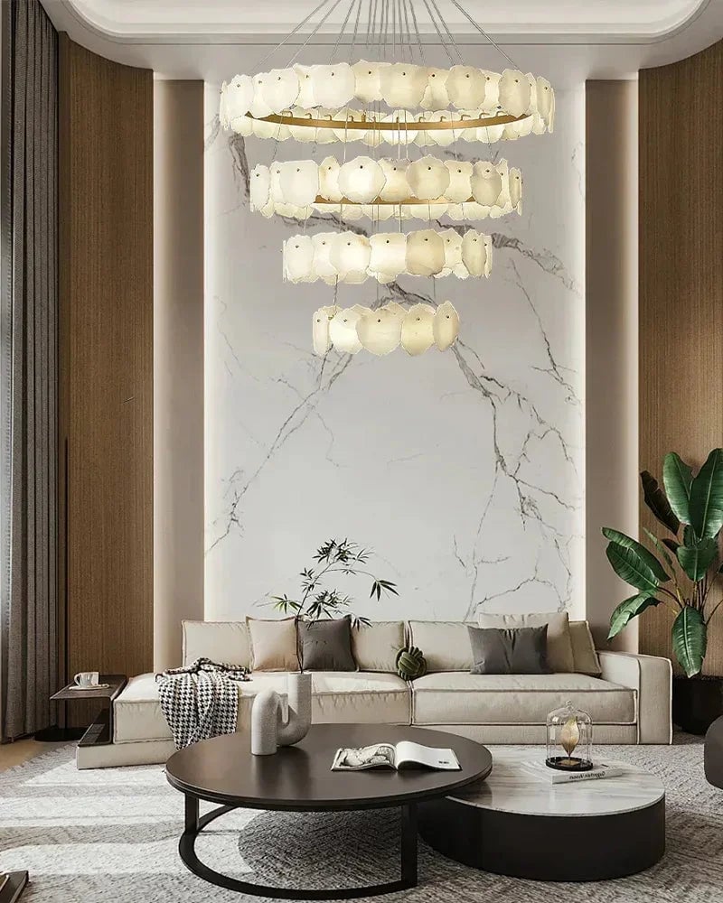 LightsStory Series Geometric Chandelier | Minimalist Linear Sleek Marble and Polished Metal, Polished Metal finish for Dining rooms, lounges, and chic entryways American Vintage chandelier lamp