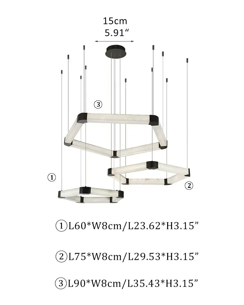 LightsStory Series Geometric Chandelier | Modular Ribbon Loops Natural Alabaster and Polished Stainless Steel, Polished Stainless Steel finish for Dining rooms, lobbies, and offices D60CM+D75CM+D90CM D23.62"+D29.53"+D35.43" White + Black American Vintage chandelier lamp