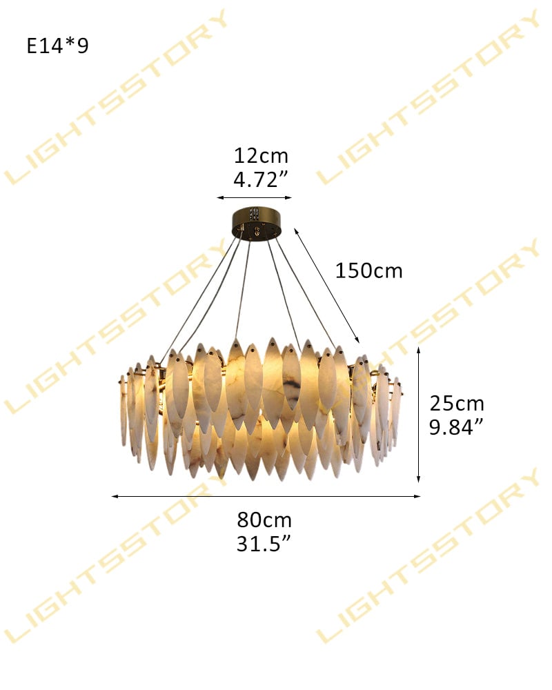 LightsStory Series Geometric Chandelier | Multi-Tier Round Hand-selected natural marble alabaster, Brass and Black metal finish for Modern dining rooms and entryways 9 light - D80*H25CM D231.5"*H9.84" Brass + White Luxury Modern Chandelier