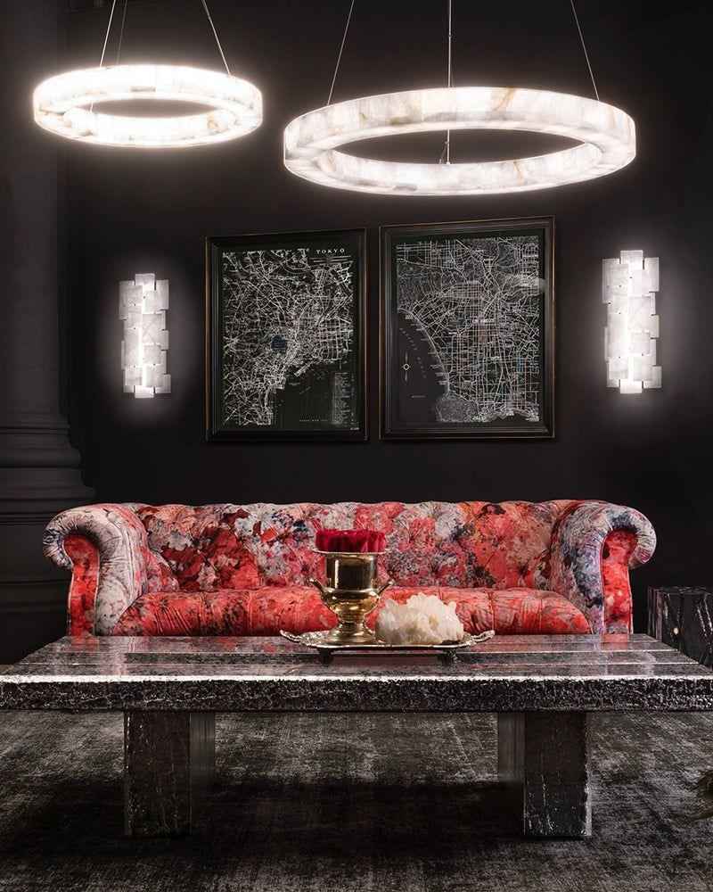 LightsStory Series Geometric Chandelier | Multi-Tier Spanish Marble Solid Spanish white marble with unique natural veining, Natural Stone finish for Dining Rooms and Grand Foyers American chandelier