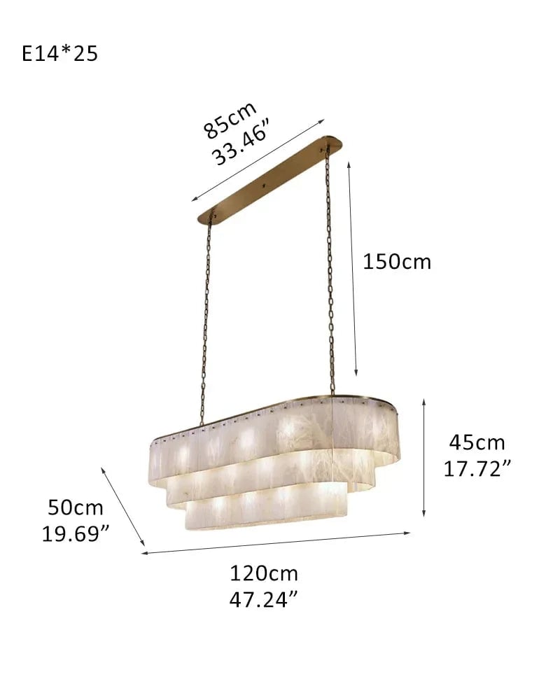 LightsStory Series Geometric Chandelier | Multi-Tiered Rectangular Natural Gypsum Alabaster, Natural Matte Finish for Grand Lobbies and Spacious Entrances 25-light-L120*W50*H45CM L47.24“*W19.69“*H17.72" White + Brass Luxury Modern Chandelier