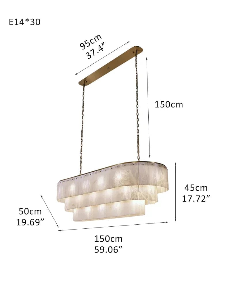 LightsStory Series Geometric Chandelier | Multi-Tiered Rectangular Natural Gypsum Alabaster, Natural Matte Finish for Grand Lobbies and Spacious Entrances 30-light-L150*W50*H45CM L59.06“*W19.69“*H17.72" White + Brass Luxury Modern Chandelier
