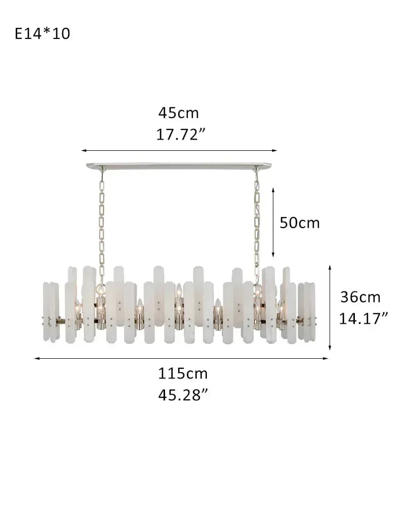 LightsStory Series Geometric Chandelier | Oval Natural Alabaster with Brushed Metal, Brushed Metal finish for Dining Rooms and Minimalist Living Spaces L115*H36CM L45.28“*H14.17" Silver American chandelier