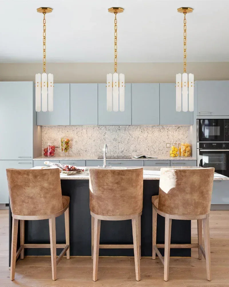 LightsStory Series Geometric Chandelier | Rectangular Natural Alabaster with Brushed Metal Frame, Brushed Chrome finish for Dining Rooms and Transitional Spaces American chandelier