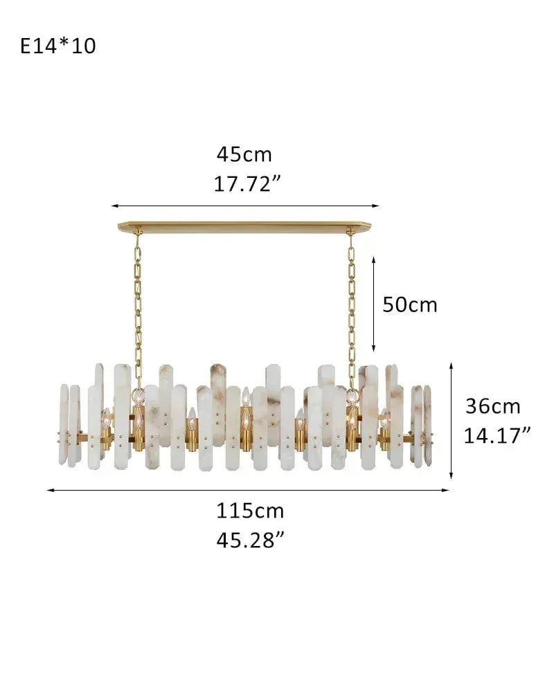 LightsStory Series Geometric Chandelier | Rectangular Natural Alabaster with Brushed Metal Frame, Brushed Chrome finish for Dining Rooms and Transitional Spaces L115*H36CM L45.28“*H14.17" Brass American chandelier
