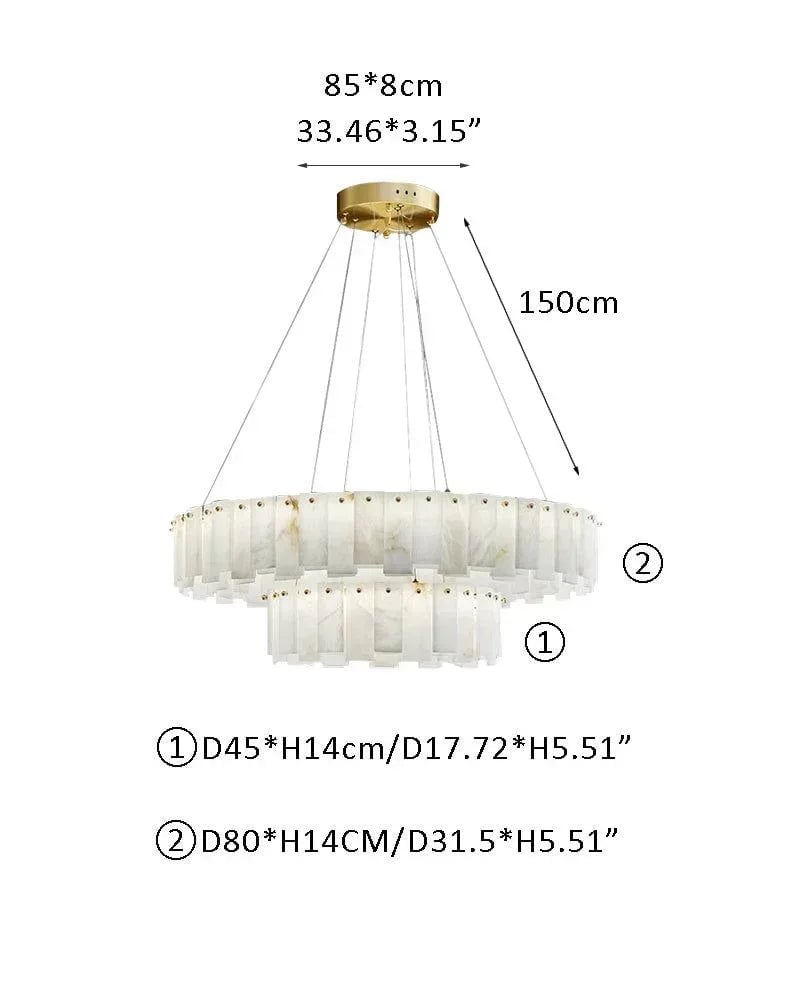 LightsStory Series Geometric Chandelier | Rectangular Oval Polished White Marble Alabaster, Premium Brass finish for Dining Rooms and Kitchen Islands D80+D45*H28CM D31.5*H5.51" White + Brass American chandelier