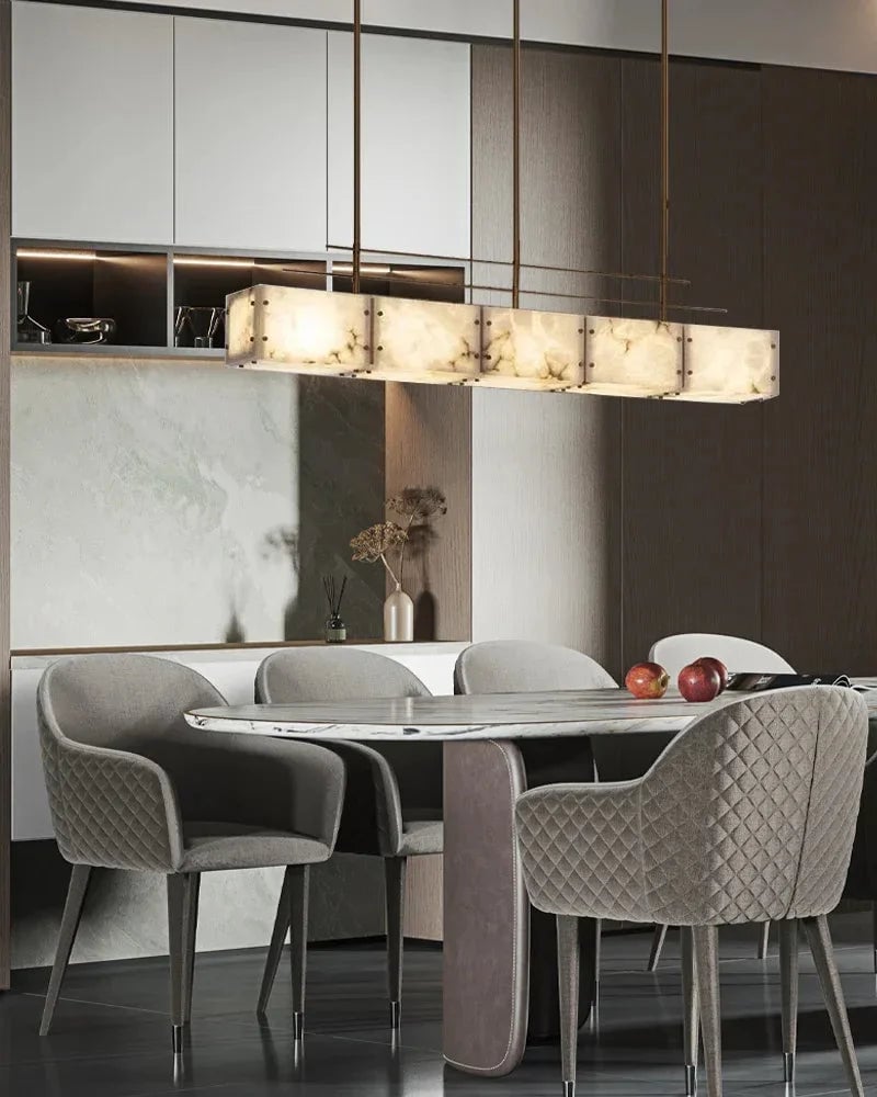 LightsStory Series Geometric Chandelier | Rectangular Premium Alabaster and Brass, Gold accents for Kitchen Islands and Dining Rooms American Vintage chandelier lamp
