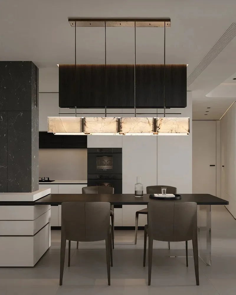 LightsStory Series Geometric Chandelier | Rectangular Premium Alabaster and Brass, Gold accents for Kitchen Islands and Dining Rooms American Vintage chandelier lamp