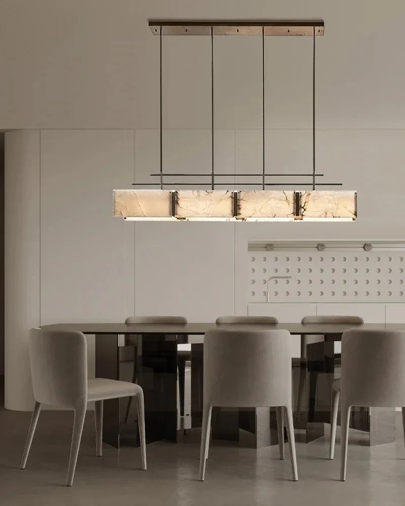LightsStory Series Geometric Chandelier | Rectangular Premium Alabaster and Brass, Gold accents for Kitchen Islands and Dining Rooms American Vintage chandelier lamp