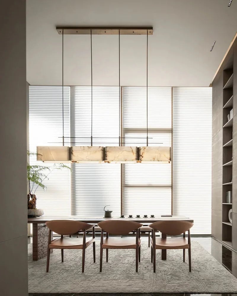 LightsStory Series Geometric Chandelier | Rectangular Premium Alabaster and Brass, Gold accents for Kitchen Islands and Dining Rooms American Vintage chandelier lamp