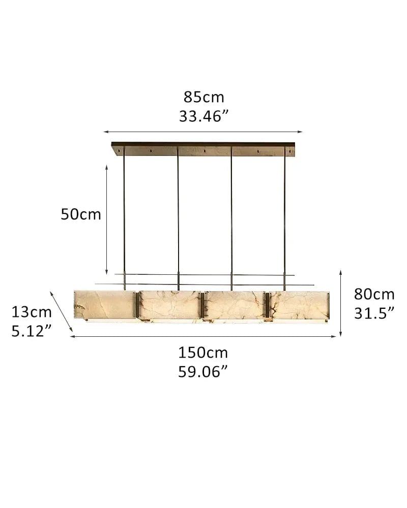 LightsStory Series Geometric Chandelier | Rectangular Premium Alabaster and Brass, Gold accents for Kitchen Islands and Dining Rooms L150*W13*H80CM L59.06“*W5.12"*H31.5" Brass + White American Vintage chandelier lamp