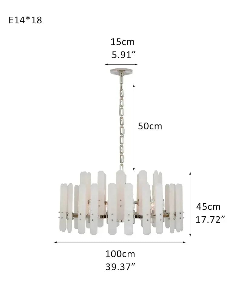 LightsStory Series Geometric Chandelier | Round Durable Alabaster and Brushed Metal, Brushed Metal finish for Kitchen Islands and Dining Rooms D100*H45CM D39.37“*H17.72" Silver American chandelier