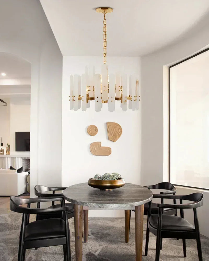 LightsStory Series Geometric Chandelier | Round Durable Alabaster and Brushed Metal, Brushed Metal finish for Kitchen Islands and Dining Rooms American chandelier