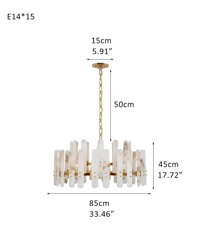 LightsStory Series Geometric Chandelier | Round Durable Alabaster and Brushed Metal, Brushed Metal finish for Kitchen Islands and Dining Rooms D85*H45CM D33.46“*H17.72" American chandelier