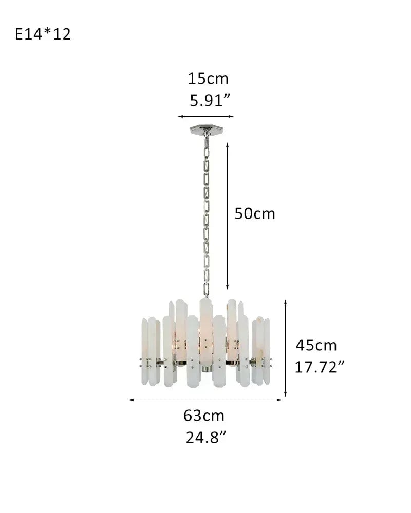 LightsStory Series Geometric Chandelier | Round Durable Alabaster and Brushed Metal, Brushed Metal finish for Kitchen Islands and Dining Rooms D63*H45CM D24.8“*H17.72" Silver American chandelier