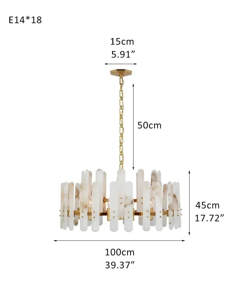 LightsStory Series Geometric Chandelier | Round Durable Alabaster and Brushed Metal, Brushed Metal finish for Kitchen Islands and Dining Rooms D100*H45CM D39.37“*H17.72" Brass American chandelier