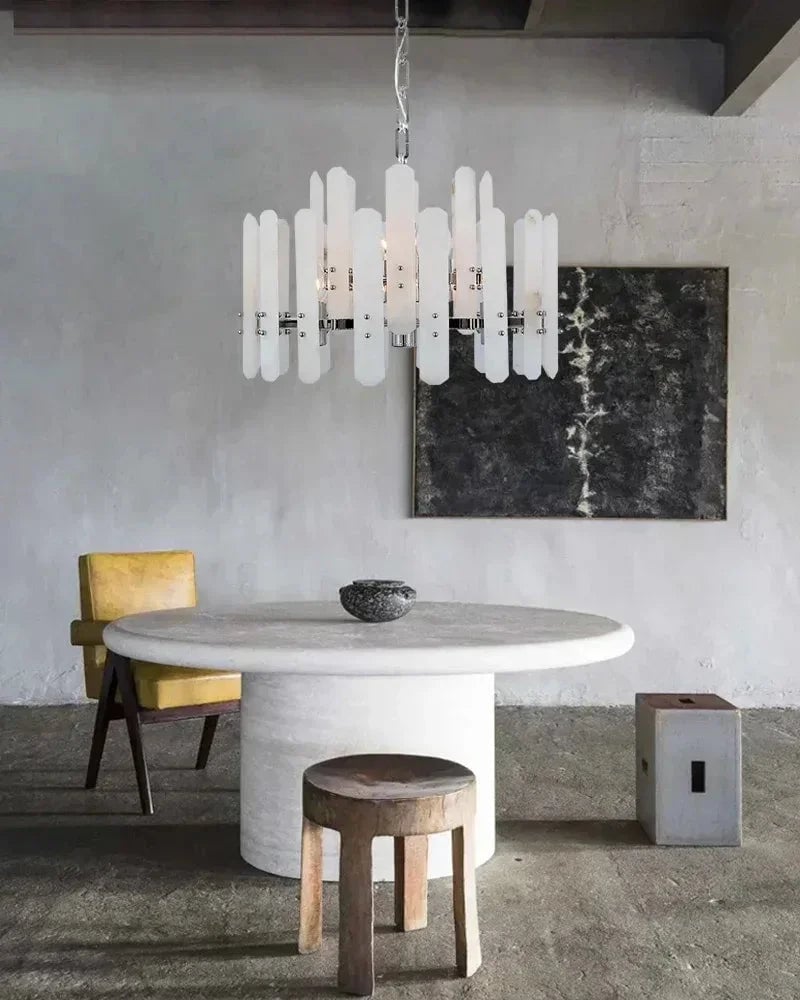 LightsStory Series Geometric Chandelier | Round Durable Alabaster and Brushed Metal, Brushed Metal finish for Kitchen Islands and Dining Rooms American chandelier