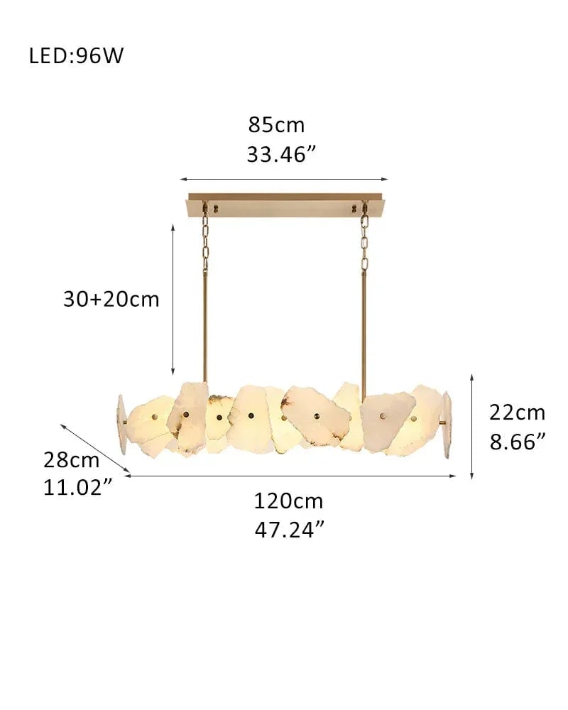 LightsStory Series Geometric Chandelier | Round Sleek White Alabaster and Polished Metal, Polished Metal finish for Dining rooms, lounges, and chic entryways Rectangular-L120*W28*H22CM L47"*W11"*H8.7"-A White + Brass American Vintage chandelier lamp