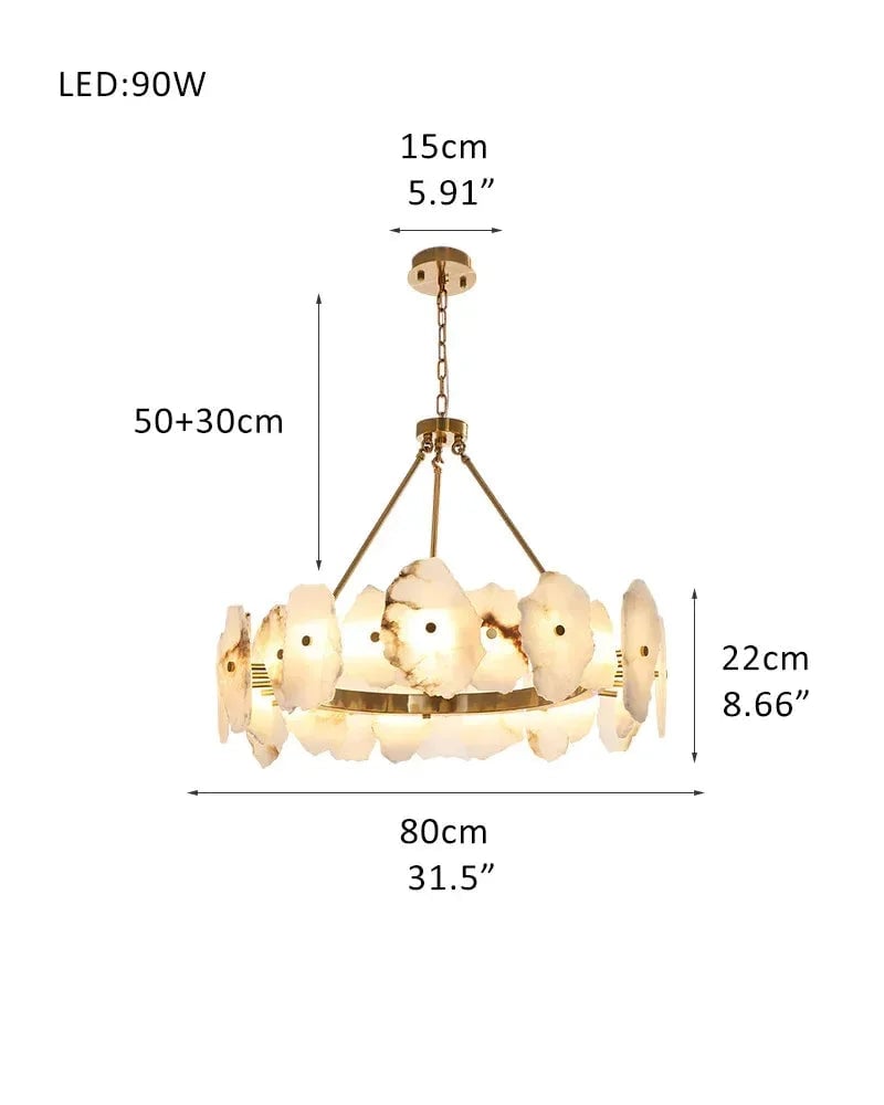 LightsStory Series Geometric Chandelier | Round Sleek White Alabaster and Polished Metal, Polished Metal finish for Dining rooms, lounges, and chic entryways Round-D80*H22CM D31.5"*H8.7"-A White + Brass American Vintage chandelier lamp