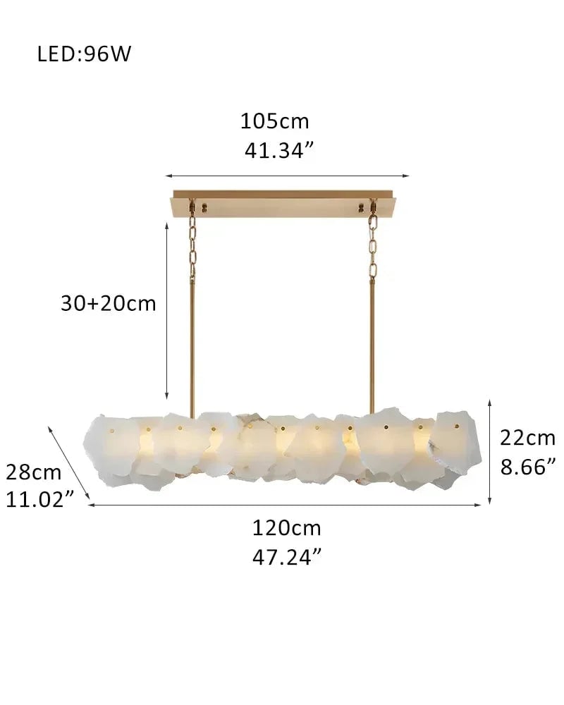 LightsStory Series Geometric Chandelier | Round Sleek White Alabaster and Polished Metal, Polished Metal finish for Dining rooms, lounges, and chic entryways Rectangular-L120*W28*H22CM L47"*W11"*H8.7"-B White + Brass American Vintage chandelier lamp