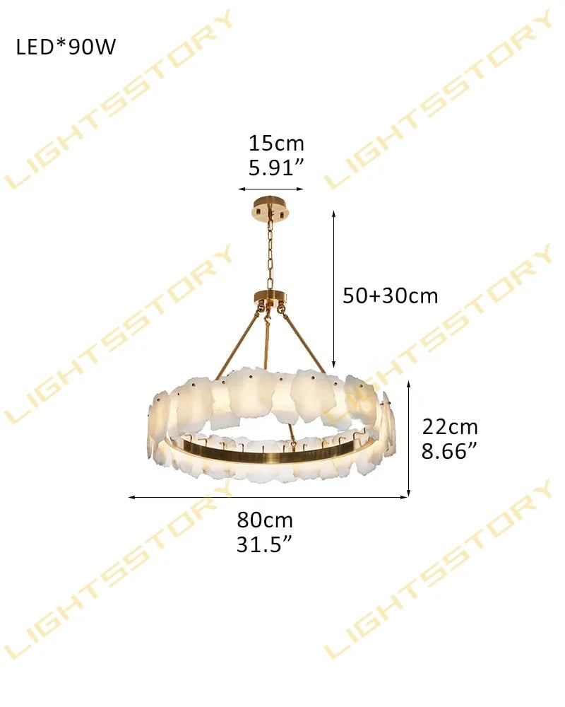 LightsStory Series Geometric Chandelier | Round Sleek White Alabaster and Polished Metal, Polished Metal finish for Dining rooms, lounges, and chic entryways Round-D80*H22CM D31.5"*H8.7"-B White + Brass American Vintage chandelier lamp