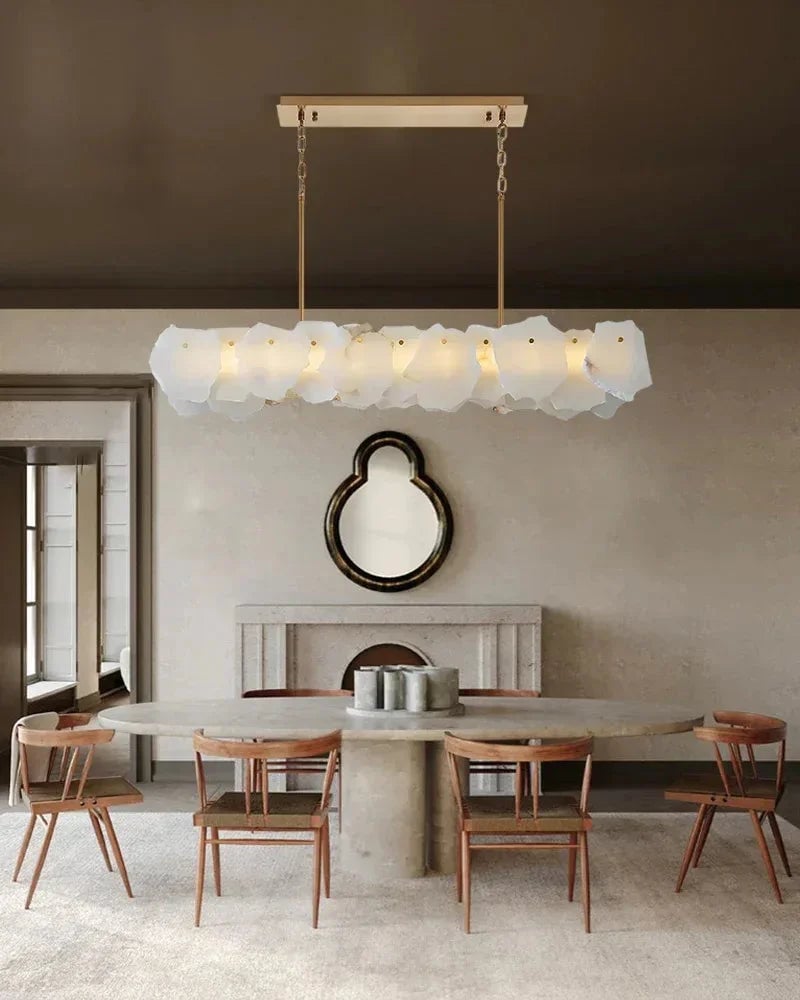 LightsStory Series Geometric Chandelier | Round Sleek White Alabaster and Polished Metal, Polished Metal finish for Dining rooms, lounges, and chic entryways American Vintage chandelier lamp
