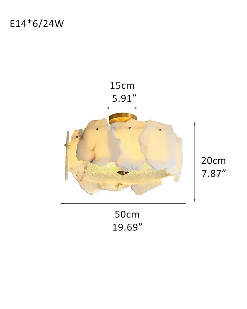 LightsStory Series Geometric Chandelier | Round Sleek White Alabaster and Polished Metal, Polished Metal finish for Dining rooms, lounges, and chic entryways D50*H20CM D19.7"*H7.9"-Ceiling Light White + Brass American Vintage chandelier lamp