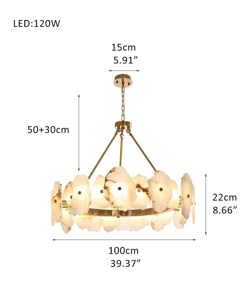 LightsStory Series Geometric Chandelier | Round Sleek White Alabaster and Polished Metal, Polished Metal finish for Dining rooms, lounges, and chic entryways Round-L100*H22CM D39.4"*H8.7"-A White + Brass American Vintage chandelier lamp