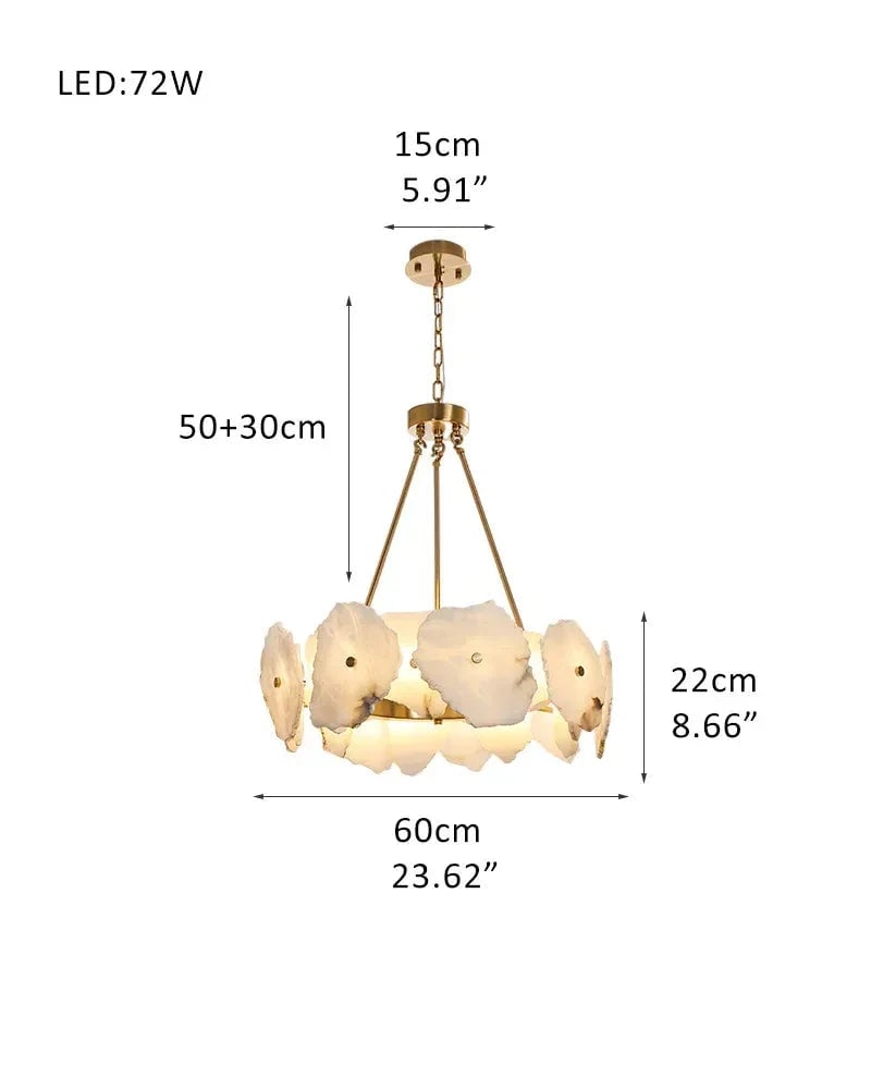 LightsStory Series Geometric Chandelier | Round Sleek White Alabaster and Polished Metal, Polished Metal finish for Dining rooms, lounges, and chic entryways Round-D60*H22CM D23.6"*H8.7"-A White + Brass American Vintage chandelier lamp