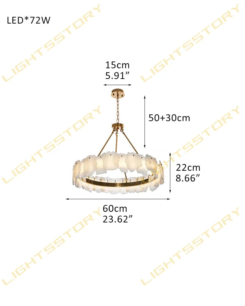 LightsStory Series Geometric Chandelier | Round Sleek White Alabaster and Polished Metal, Polished Metal finish for Dining rooms, lounges, and chic entryways Round-D60*H22CM D23.6"*H8.7"-B White + Brass American Vintage chandelier lamp