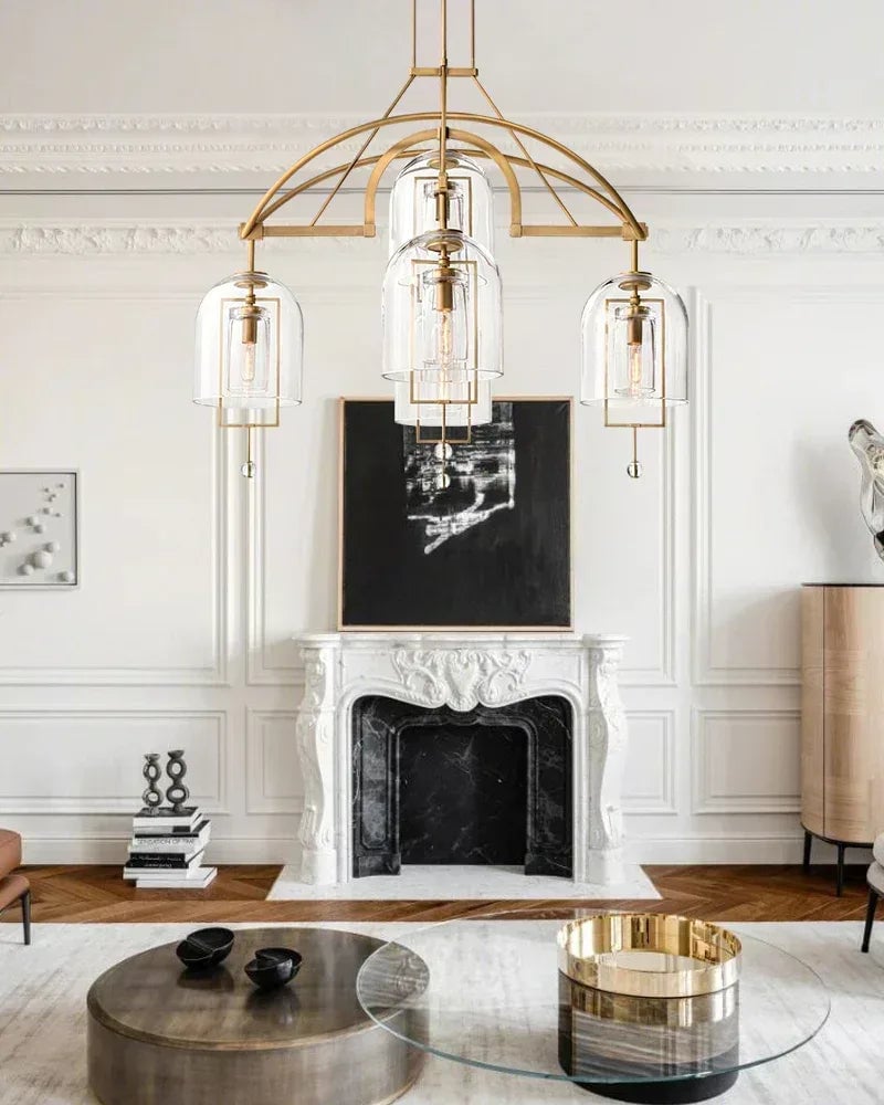 LightsStory Series Geometric Chandelier | Sculptural Orbs Hand-Blown Glass and Brass, Antique Brass finish for Refined Dining Rooms and Modern Living Spaces American Vintage chandelier lamp