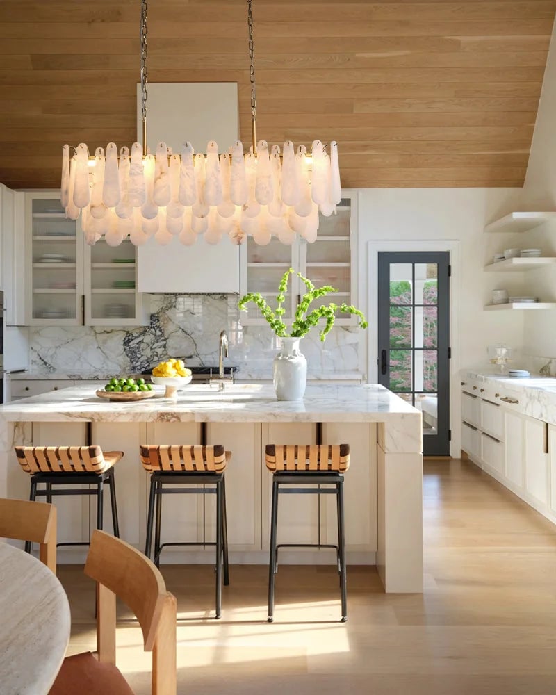 LightsStory Series Geometric Chandelier | Tiered Rectangular Thick marble-derived Alabaster, Natural Stone finish for Dining Rooms, Lobbies, and Foyers Luxury Modern Chandelier