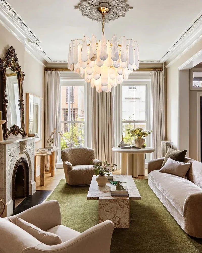LightsStory Series Geometric Chandelier | Tiered Rectangular Thick marble-derived Alabaster, Natural Stone finish for Dining Rooms, Lobbies, and Foyers Luxury Modern Chandelier