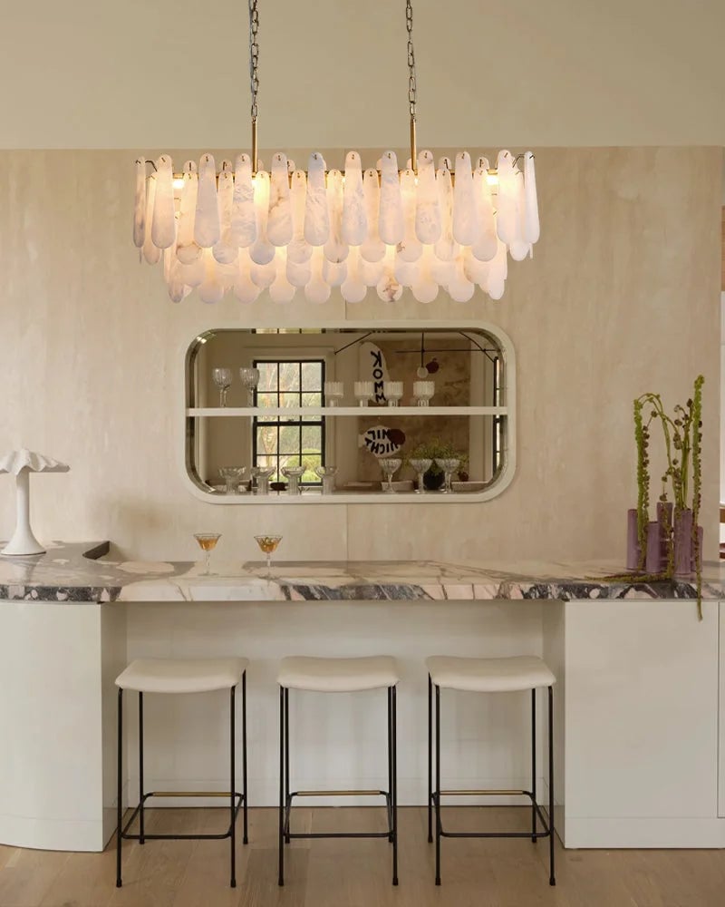 LightsStory Series Geometric Chandelier | Tiered Rectangular Thick marble-derived Alabaster, Natural Stone finish for Dining Rooms, Lobbies, and Foyers Luxury Modern Chandelier