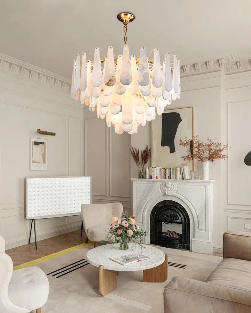 LightsStory Series Geometric Chandelier | Tiered Rectangular Thick marble-derived Alabaster, Natural Stone finish for Dining Rooms, Lobbies, and Foyers Luxury Modern Chandelier