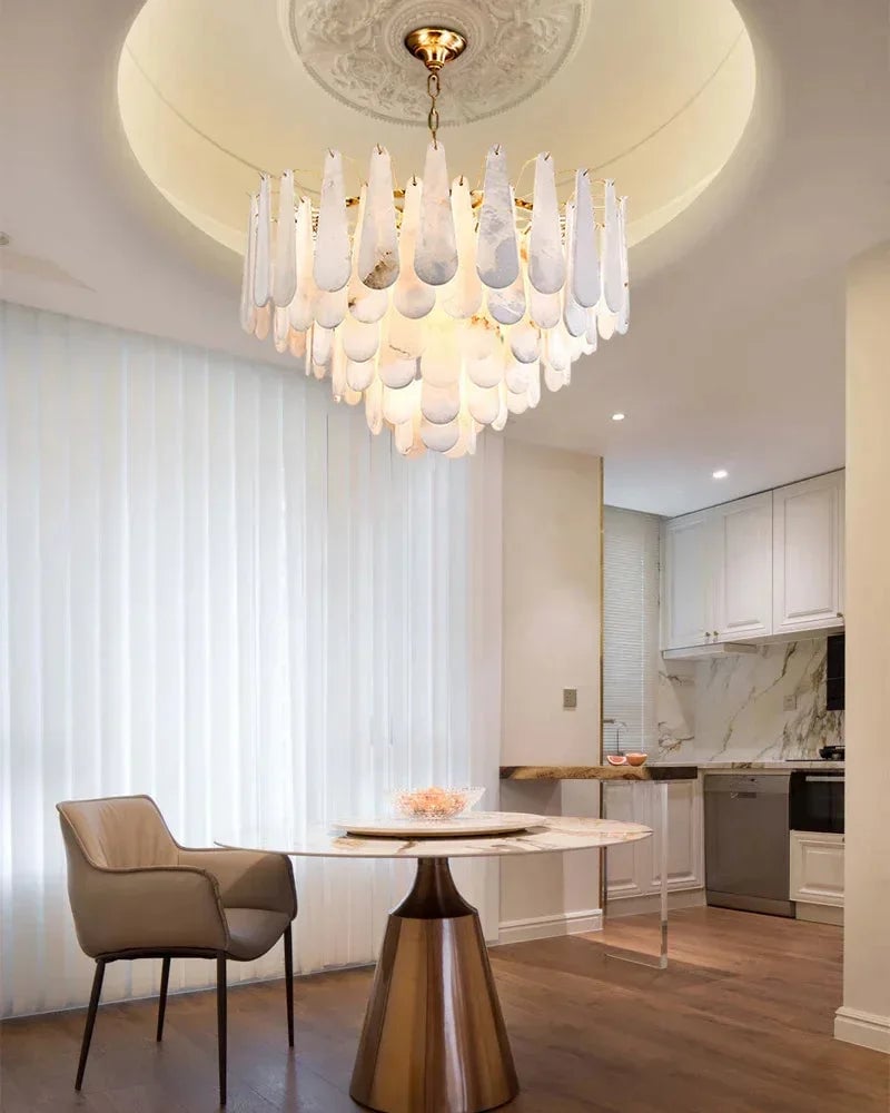 LightsStory Series Geometric Chandelier | Tiered Rectangular Thick marble-derived Alabaster, Natural Stone finish for Dining Rooms, Lobbies, and Foyers Luxury Modern Chandelier