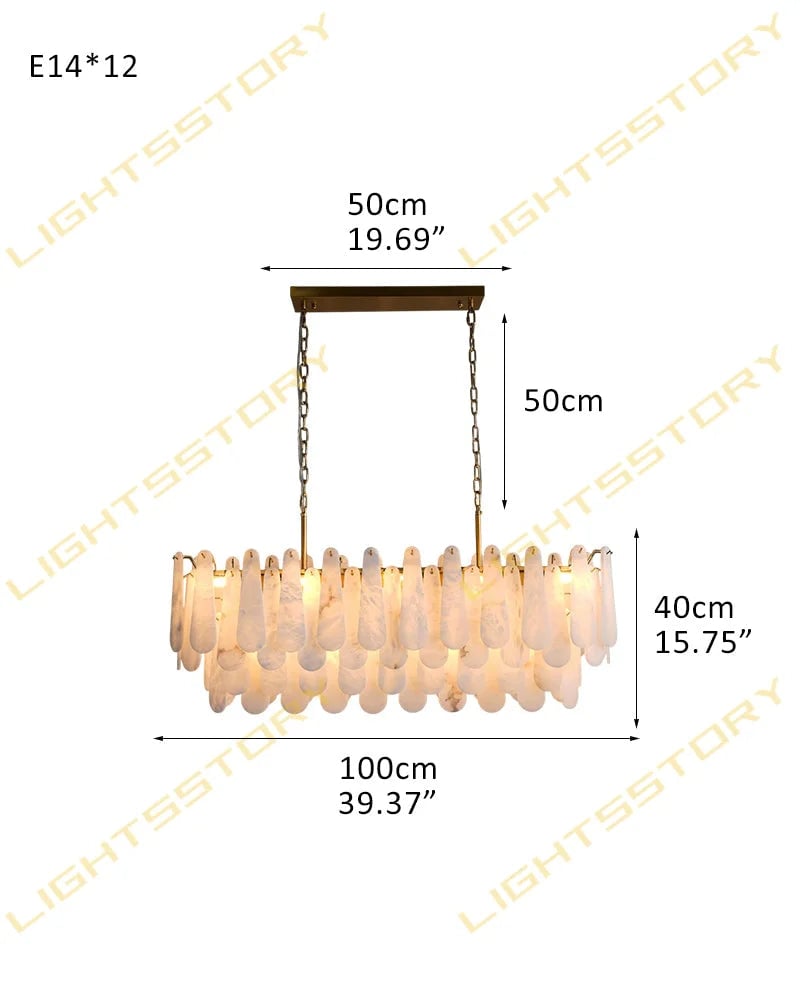 LightsStory Series Geometric Chandelier | Tiered Rectangular Thick marble-derived Alabaster, Natural Stone finish for Dining Rooms, Lobbies, and Foyers 12 light-L100*W35*H40CM L39.37"*W13.78"*H15.75" White + Gold Luxury Modern Chandelier