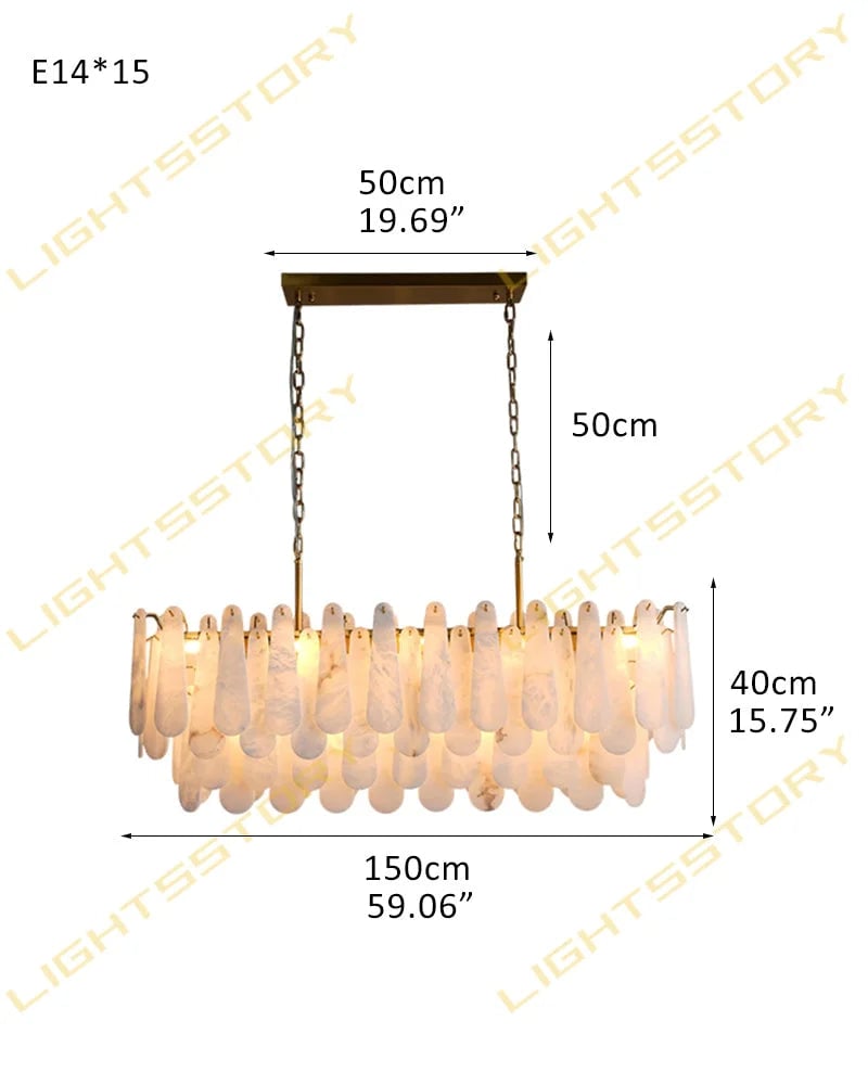 LightsStory Series Geometric Chandelier | Tiered Rectangular Thick marble-derived Alabaster, Natural Stone finish for Dining Rooms, Lobbies, and Foyers 15 light-L150*W35*H40CM L59.06"*W13.78"*H15.75" White + Gold Luxury Modern Chandelier