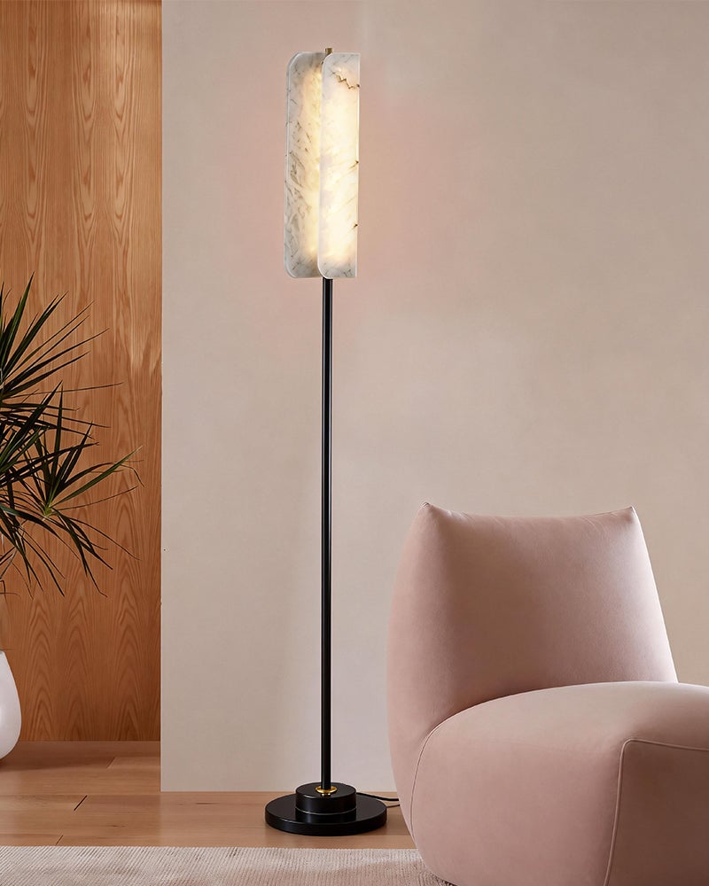 LightsStory Series Geometric Floor Lamp | Minimalist Silhouette Natural Alabaster Marble and Durable Brass, Natural Stone and Brass finish for Modern Living Rooms and Sophisticated Studies Modern Art Design Floor Lamp
