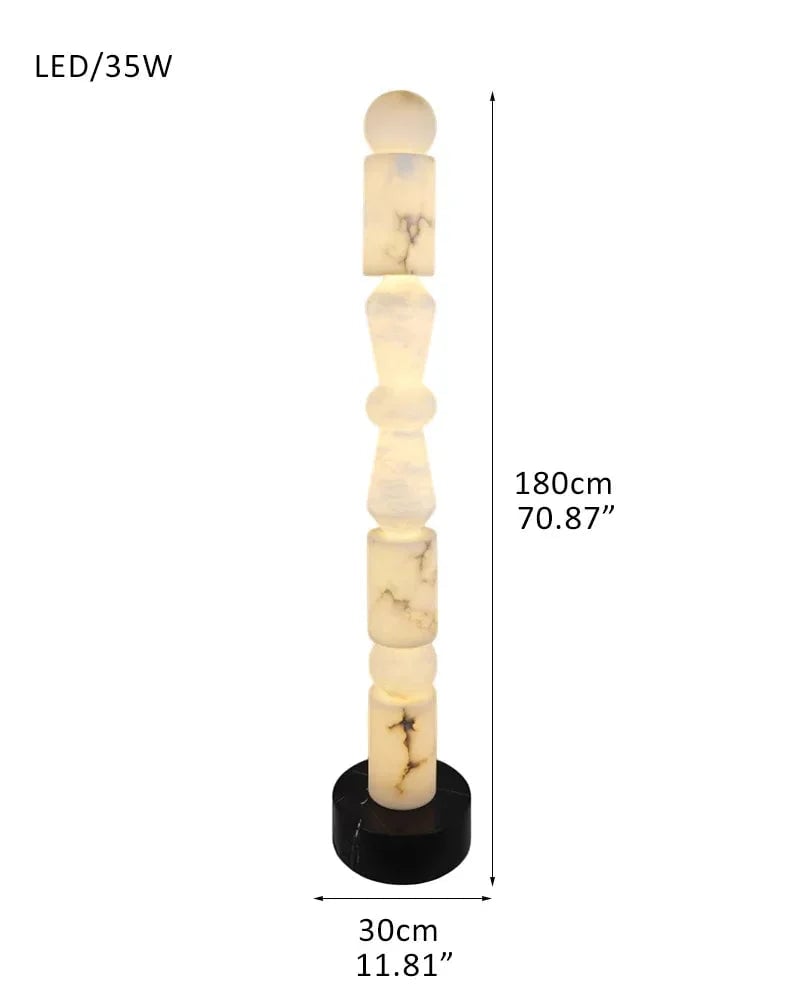 LightsStory Series Geometric Floor Lamp | Octagonal Joint Alabaster Hand-stacked natural translucent alabaster stones, Modern minimalist metal frame for Living rooms and bedrooms D30*H180CM D12"*H71" White + Black Modern Designer Floor Lamp