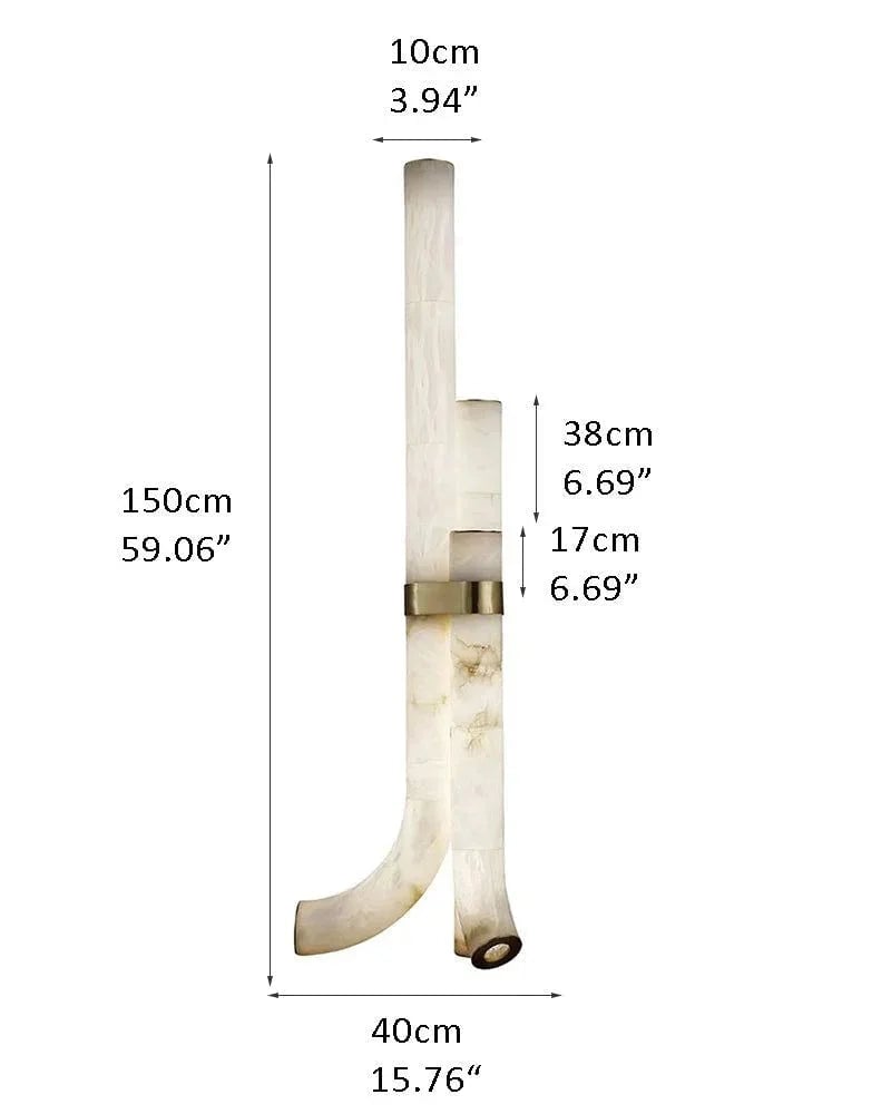 LightsStory Series Geometric Floor Lamp | Sculpted Alabaster Shades Genuine white alabaster and polished copper, Polished Copper for Living Rooms and Sophisticated Studies D40*H150 D17.72*H59.06" White + Brass Modern Art Design Floor Lamp